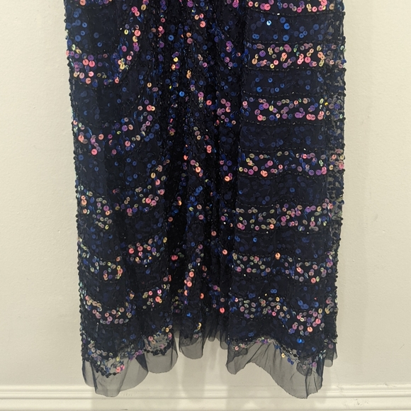 Adrianna Papell Spaghetti Sweetheart Navy Sequin Maxi Dress - Picture 9 of 15